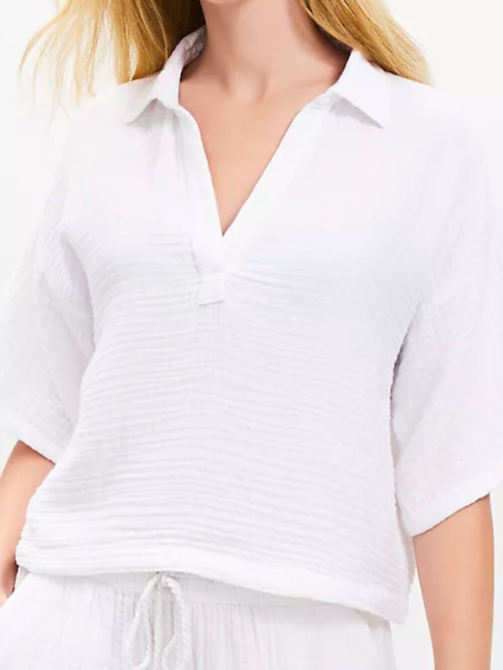 LOFT Beach Triple Cloth Popover Button Front Shirt in White, Size XS